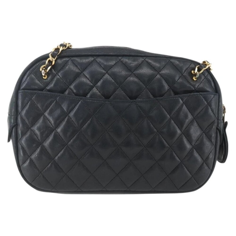 CHANEL Chain Matelasse Shoulder Bag Lamb Skin Black Gold CC Auth ar13902 - Picture 2 of 16